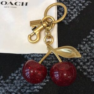 Coach Gold-Tone Red Glitter Cherry Key & Bag Charm with Tag